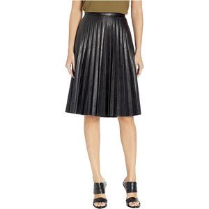 J. Crew Black Faux-leather pleated midi skirt